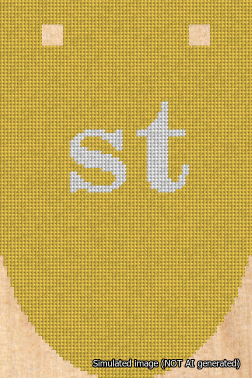 A simulated image of the stitched needlepoint design: Banner 18m Rounded st White on Yellow. Not A.I. generated.
