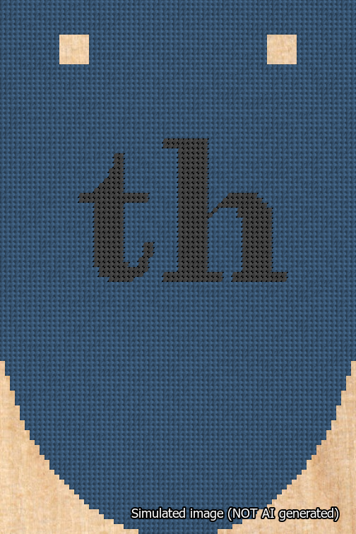 A simulated image of the stitched needlepoint design: Banner 18m Rounded th Black on Blue. Not A.I. generated.