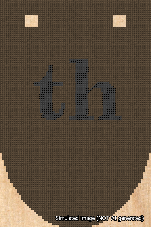 A simulated image of the stitched needlepoint design: Banner 18m Rounded th Black on Brown. Not A.I. generated.