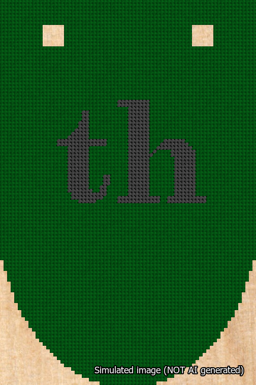 A simulated image of the stitched needlepoint design: Banner 18m Rounded th Black on Green. Not A.I. generated.