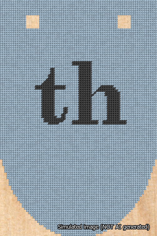 A simulated image of the stitched needlepoint design: Banner 18m Rounded th Black on Light Blue. Not A.I. generated.