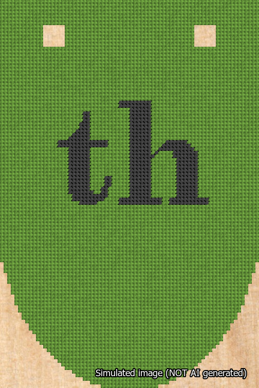 A simulated image of the stitched needlepoint design: Banner 18m Rounded th Black on Light Green. Not A.I. generated.