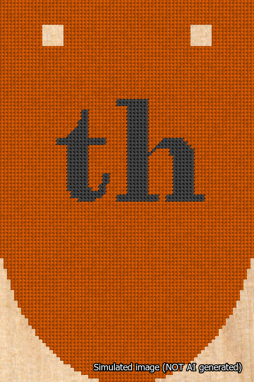 A simulated image of the stitched needlepoint design: Banner 18m Rounded th Black on Orange. Not A.I. generated.
