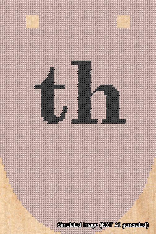 A simulated image of the stitched needlepoint design: Banner 18m Rounded th Black on Pink. Not A.I. generated.