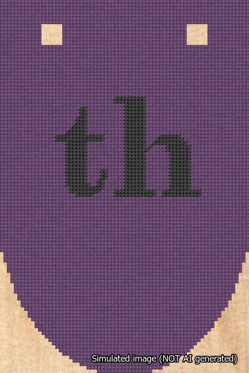 A simulated image of the stitched needlepoint design: Banner 18m Rounded th Black on Purple. Not A.I. generated.