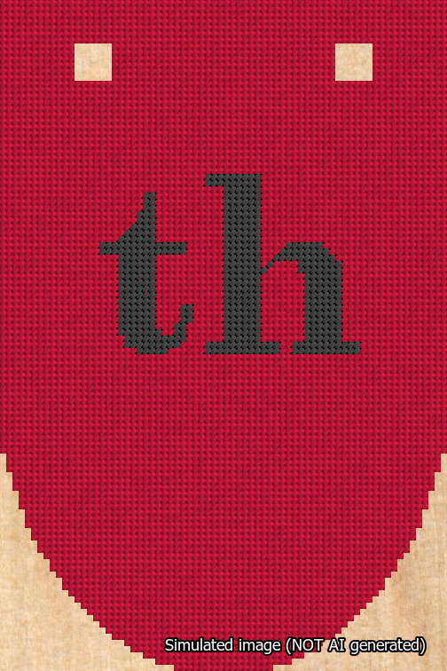 A simulated image of the stitched needlepoint design: Banner 18m Rounded th Black on Red. Not A.I. generated.