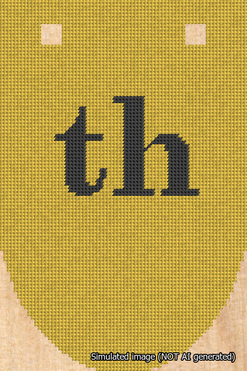 A simulated image of the stitched needlepoint design: Banner 18m Rounded th Black on Yellow. Not A.I. generated.