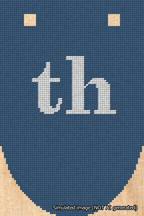 A simulated image of the stitched needlepoint design: Banner 18m Rounded th White on Blue. Not A.I. generated.
