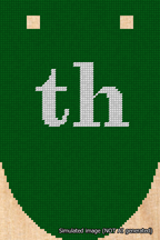 A simulated image of the stitched needlepoint design: Banner 18m Rounded th White on Green. Not A.I. generated.