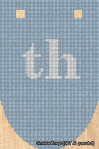 A simulated image of the stitched needlepoint design: Banner 18m Rounded th White on Light Blue. Not A.I. generated.