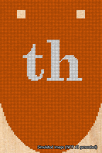 A simulated image of the stitched needlepoint design: Banner 18m Rounded th White on Orange. Not A.I. generated.