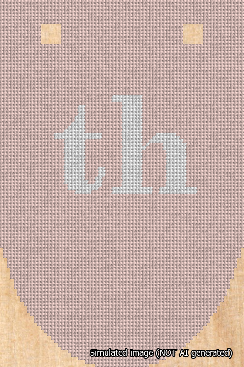 A simulated image of the stitched needlepoint design: Banner 18m Rounded th White on Pink. Not A.I. generated.
