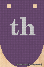 A simulated image of the stitched needlepoint design: Banner 18m Rounded th White on Purple. Not A.I. generated.