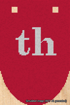 A simulated image of the stitched needlepoint design: Banner 18m Rounded th White on Red. Not A.I. generated.