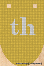 A simulated image of the stitched needlepoint design: Banner 18m Rounded th White on Yellow. Not A.I. generated.