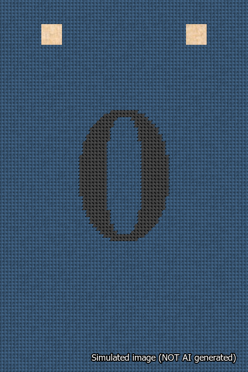 A simulated image of the stitched needlepoint design: Banner 18m Squared 0 Black on Blue. Not A.I. generated.