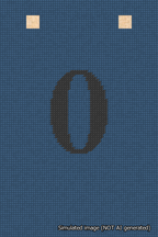 A simulated image of the stitched needlepoint design: Banner 18m Squared 0 Black on Blue. Not A.I. generated.