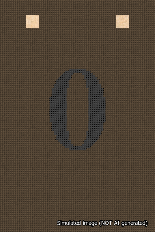 A simulated image of the stitched needlepoint design: Banner 18m Squared 0 Black on Brown. Not A.I. generated.