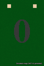 A simulated image of the stitched needlepoint design: Banner 18m Squared 0 Black on Green. Not A.I. generated.