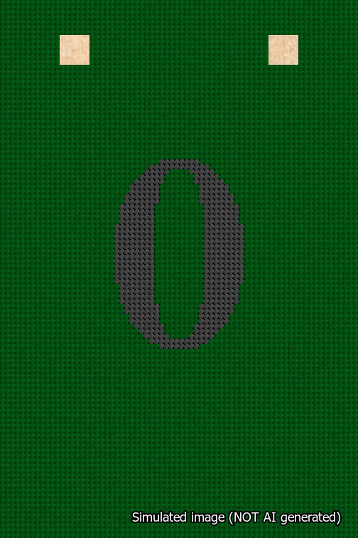 A simulated image of the stitched needlepoint design: Banner 18m Squared 0 Black on Green. Not A.I. generated.