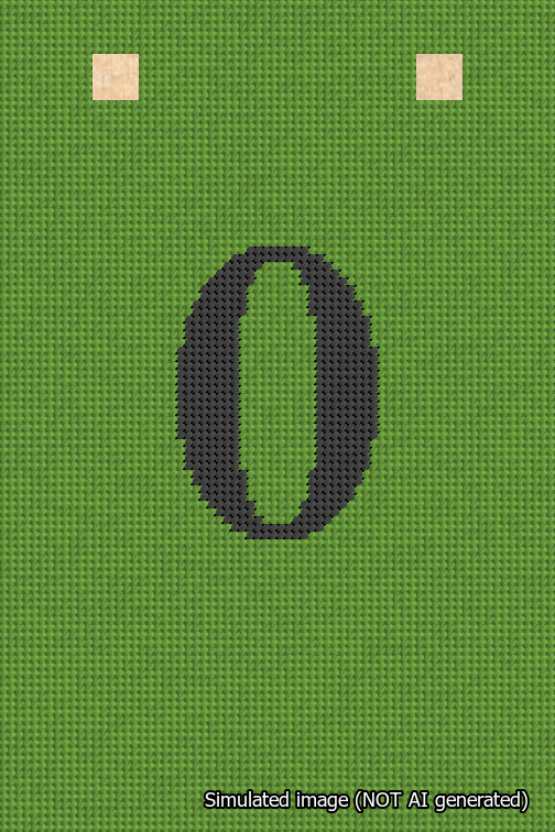 A simulated image of the stitched needlepoint design: Banner 18m Squared 0 Black on Light Green. Not A.I. generated.