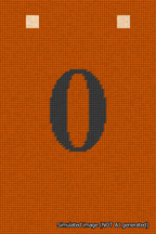 A simulated image of the stitched needlepoint design: Banner 18m Squared 0 Black on Orange. Not A.I. generated.