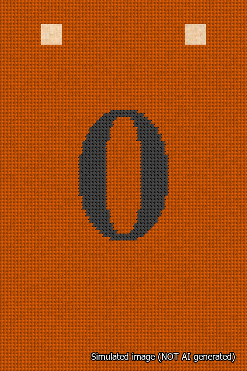 A simulated image of the stitched needlepoint design: Banner 18m Squared 0 Black on Orange. Not A.I. generated.
