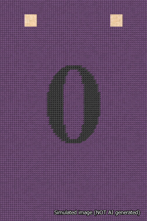 A simulated image of the stitched needlepoint design: Banner 18m Squared 0 Black on Purple. Not A.I. generated.