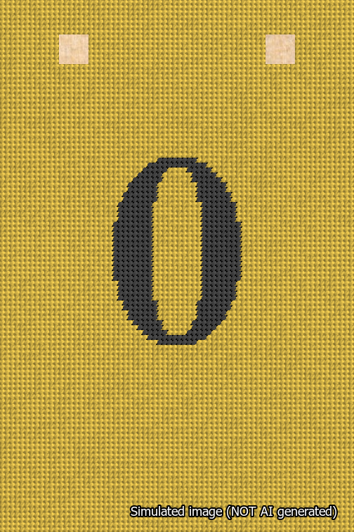 A simulated image of the stitched needlepoint design: Banner 18m Squared 0 Black on Yellow. Not A.I. generated.
