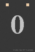 A simulated image of the stitched needlepoint design: Banner 18m Squared 0 White on Black. Not A.I. generated.