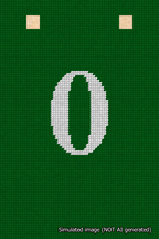A simulated image of the stitched needlepoint design: Banner 18m Squared 0 White on Green. Not A.I. generated.