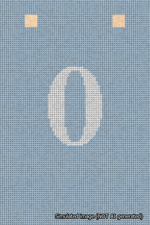 A simulated image of the stitched needlepoint design: Banner 18m Squared 0 White on Light Blue. Not A.I. generated.