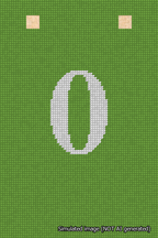 A simulated image of the stitched needlepoint design: Banner 18m Squared 0 White on Light Green. Not A.I. generated.