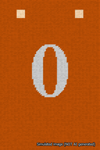 A simulated image of the stitched needlepoint design: Banner 18m Squared 0 White on Orange. Not A.I. generated.