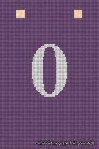 A simulated image of the stitched needlepoint design: Banner 18m Squared 0 White on Purple. Not A.I. generated.