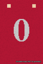 A simulated image of the stitched needlepoint design: Banner 18m Squared 0 White on Red. Not A.I. generated.