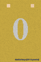 A simulated image of the stitched needlepoint design: Banner 18m Squared 0 White on Yellow. Not A.I. generated.