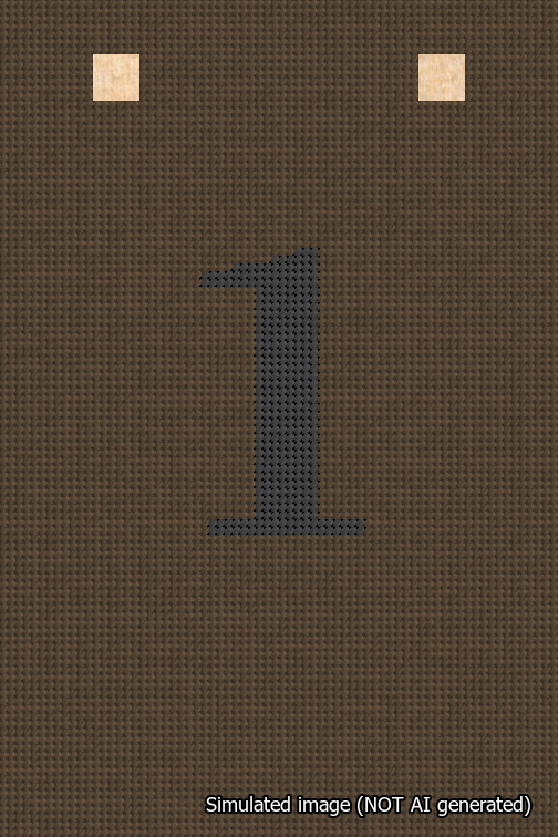 A simulated image of the stitched needlepoint design: Banner 18m Squared 1 Black on Brown. Not A.I. generated.