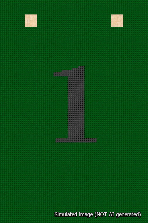 A simulated image of the stitched needlepoint design: Banner 18m Squared 1 Black on Green. Not A.I. generated.