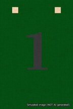 A simulated image of the stitched needlepoint design: Banner 18m Squared 1 Black on Green. Not A.I. generated.