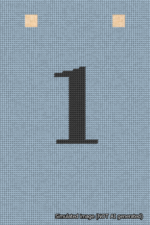 A simulated image of the stitched needlepoint design: Banner 18m Squared 1 Black on Light Blue. Not A.I. generated.