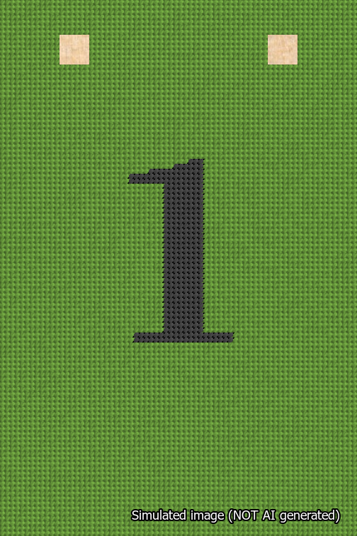 A simulated image of the stitched needlepoint design: Banner 18m Squared 1 Black on Light Green. Not A.I. generated.