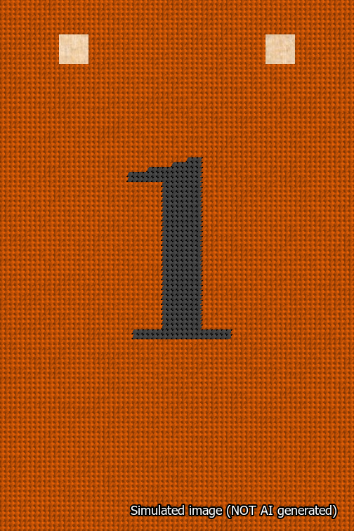 A simulated image of the stitched needlepoint design: Banner 18m Squared 1 Black on Orange. Not A.I. generated.