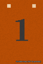 A simulated image of the stitched needlepoint design: Banner 18m Squared 1 Black on Orange. Not A.I. generated.