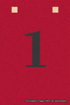 A simulated image of the stitched needlepoint design: Banner 18m Squared 1 Black on Red. Not A.I. generated.