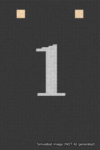 A simulated image of the stitched needlepoint design: Banner 18m Squared 1 White on Black. Not A.I. generated.