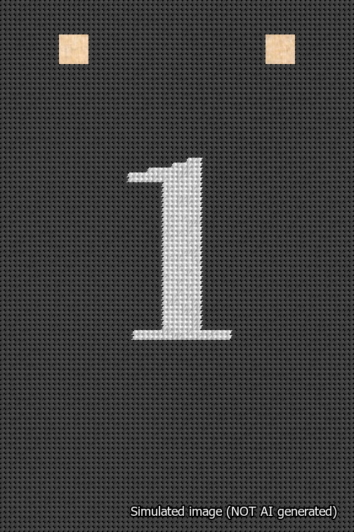 A simulated image of the stitched needlepoint design: Banner 18m Squared 1 White on Black. Not A.I. generated.