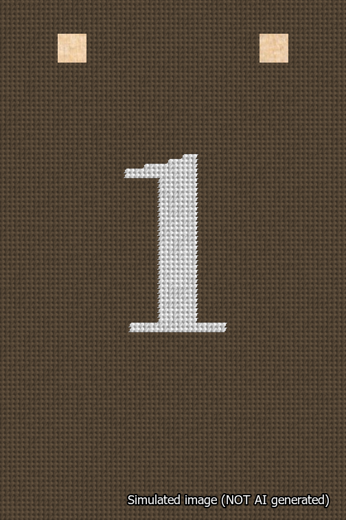 A simulated image of the stitched needlepoint design: Banner 18m Squared 1 White on Brown. Not A.I. generated.