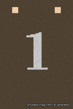 A simulated image of the stitched needlepoint design: Banner 18m Squared 1 White on Brown. Not A.I. generated.