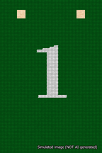 A simulated image of the stitched needlepoint design: Banner 18m Squared 1 White on Green. Not A.I. generated.